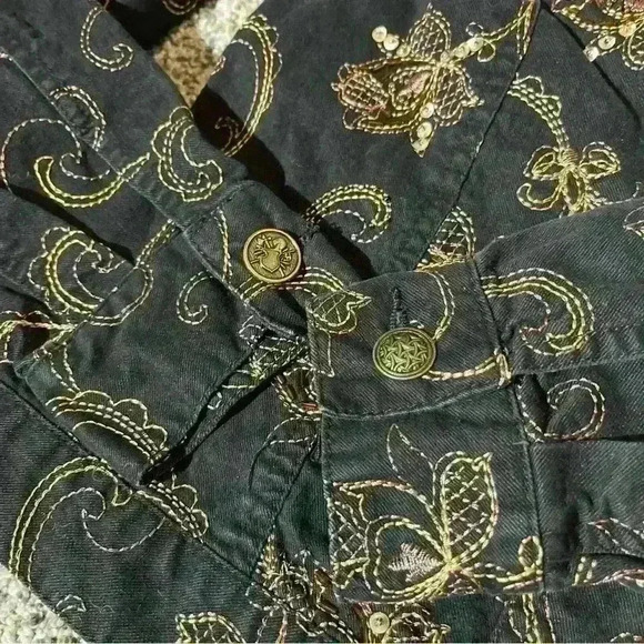 Hearts of Palm Floral Embroidered Trapeze Jacket Black Size 10- Note - Picture 7 of 11